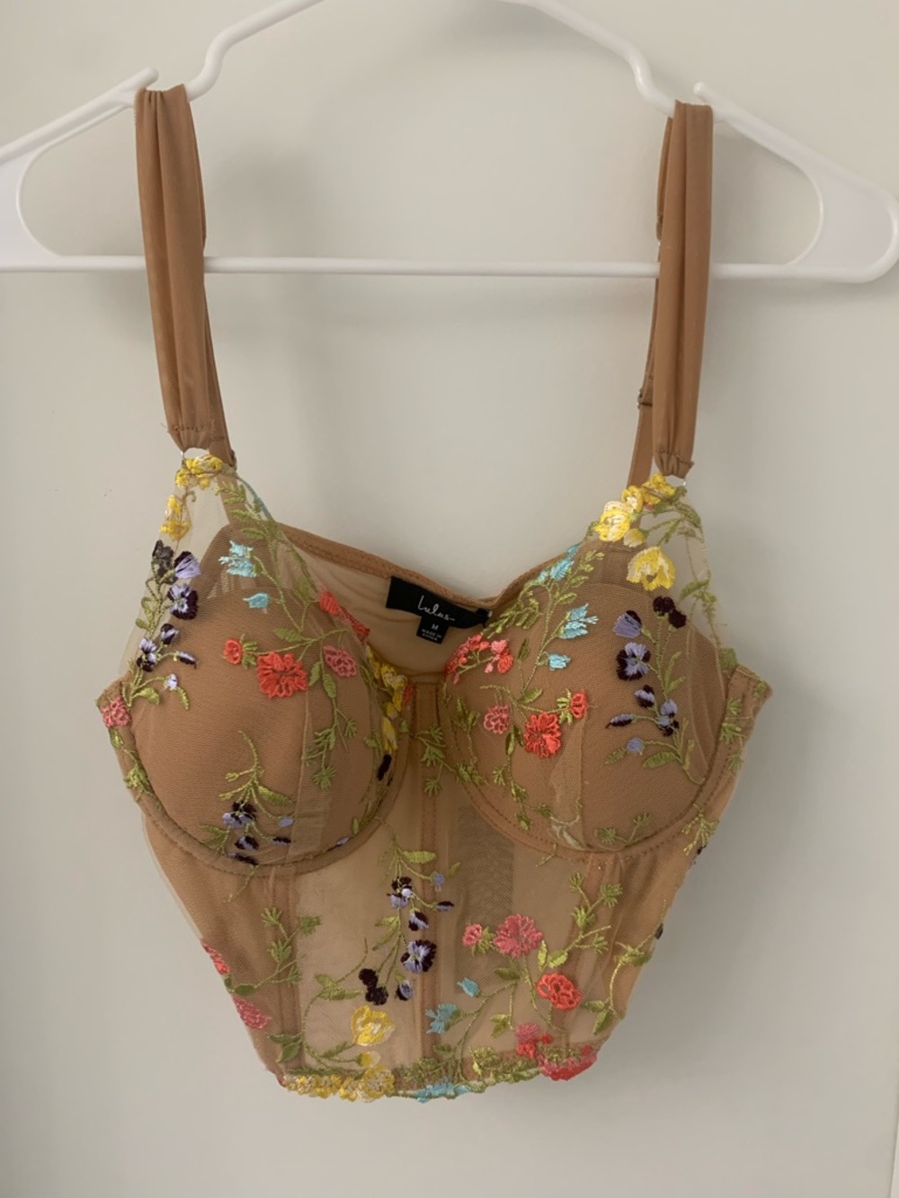 Lulu's Nude Longline Bra with Multicolor Floral Embroidery